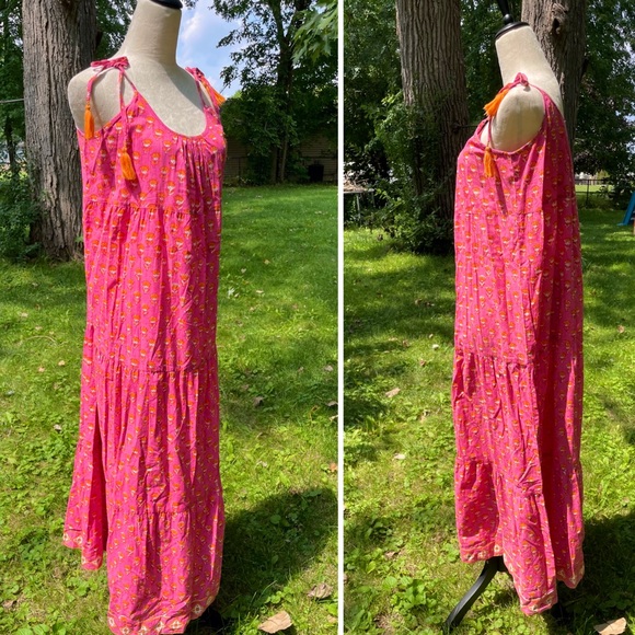 NWT! SLV Sur La Vague Tie Shoulder Cotton Tiered Maxi Dress in Mimosa - Picture 2 of 5